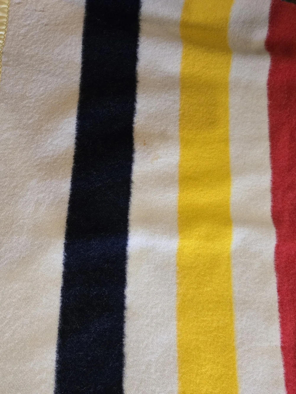 Hudson's Bay Vintage 100% Wool Cream, Yellow & Black Wool Throw with Satin Trim